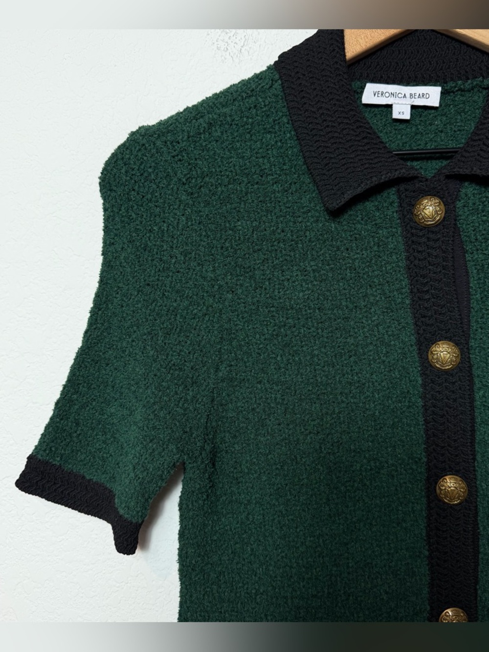 Veronica Beard Marie Tweed Cardigan XS Pine Black Knit Jacket Luxe Preppy - Picture 4 of 7